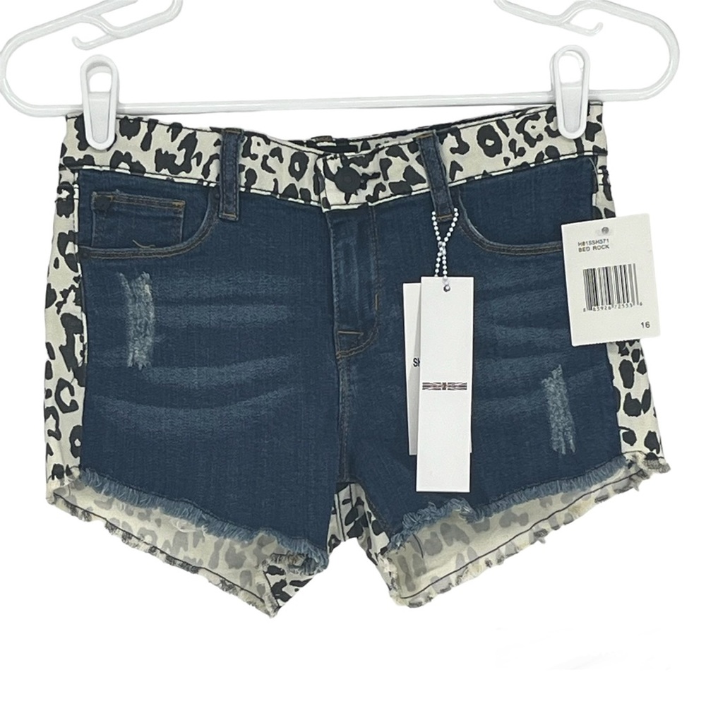 HUDSON JEANS NWT SHORT SHORT JEAN SHORTS IN BLUE BED ROCK COW PRINT 14 GIRLS